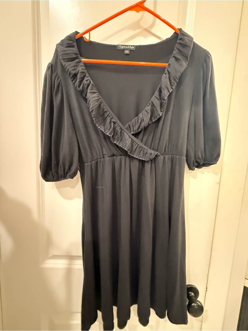 Taylor and Hyde Black Ruffle Wrap Style Dress Size M